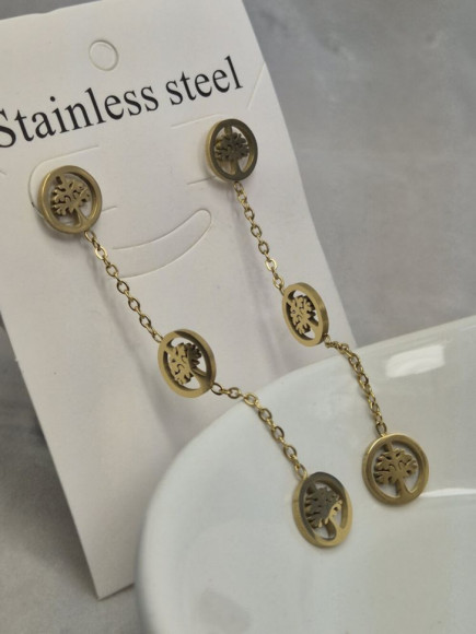 Серьги гвоздики древо жизни из стали с напылением золотом J11534CJJ