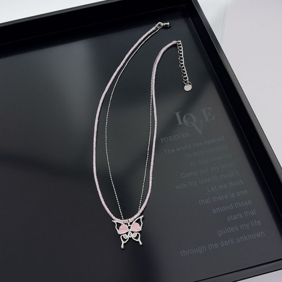 Колье из стали и бисера кулон бабочка J11435CJJ