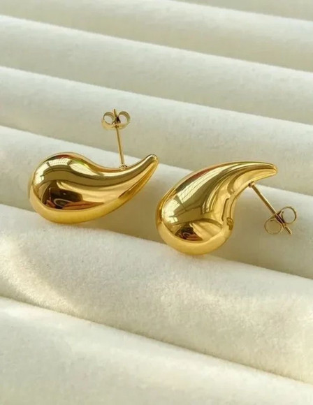 Золотистые серьги пусеты из латуни в форме крупных капель 1J10051CJJ