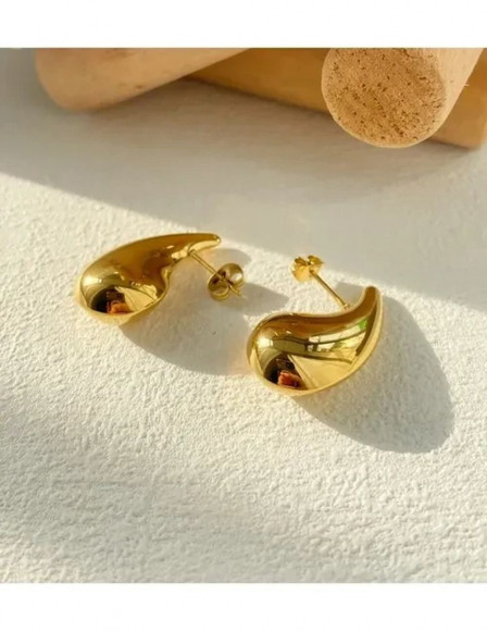 Серьги латунь с напылением золотом в виде капельки J10051CJJ