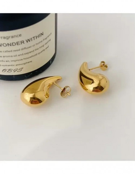 Золотистые серьги пусеты из латуни в форме крупных капель 1J10051CJJ