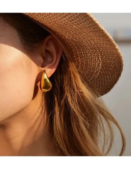 Золотистые серьги пусеты из латуни в форме крупных капель 1J10051CJJ