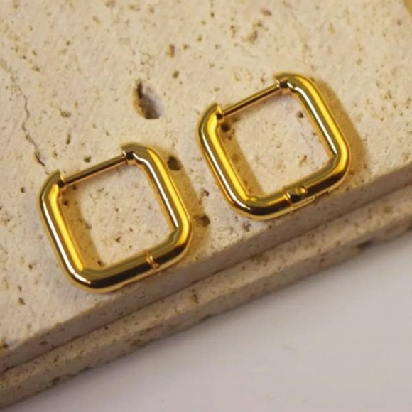 Стальные серьги-конго с напылением золотом скруглённый квадрат J10268CJJ