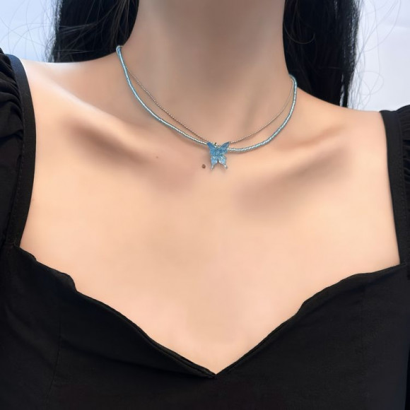 Колье из стали и бисера кулон бабочка J11436CJJ Колье из стали и бисера кулон бабочка J11436CJJ