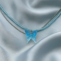 Колье из стали и бисера кулон бабочка J11436CJJ