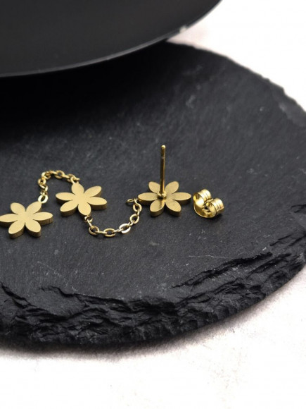 Серьги гвоздики цветок из стали с напылением золотом J11536CJJ