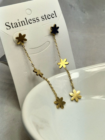 Серьги гвоздики цветок из стали с напылением золотом J11536CJJ