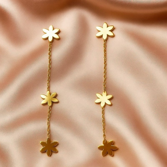 Серьги гвоздики цветок из стали с напылением золотом J11536CJJ