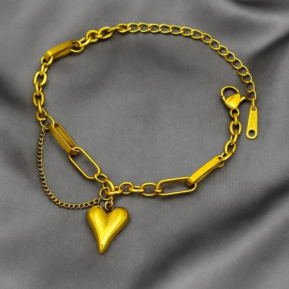 Браслет-цепочка с объемной подвеской-сердцем 1J12017CJJ