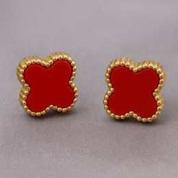 Серьги-пусеты Клевер красные 1J10240(CJJ)