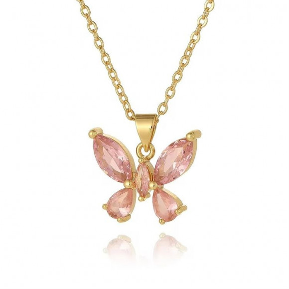 Цепочка с объемной подвеской-бабочкой из розовых кристаллов J10837CJJ Цепочка с объемной подвеской-бабочкой из розовых кристаллов J10837CJJ