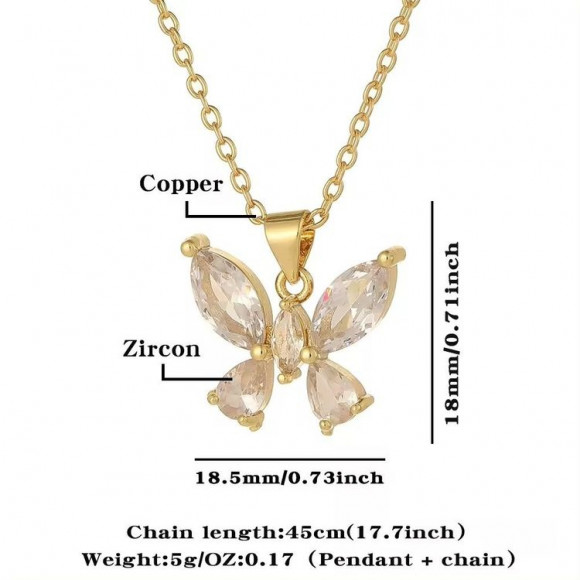 Цепочка с объемной подвеской-бабочкой из розовых кристаллов J10837CJJ Цепочка с объемной подвеской-бабочкой из розовых кристаллов J10837CJJ