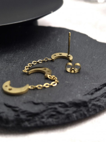 Серьги гвоздики луна из стали с напылением золотом J11539CJJ