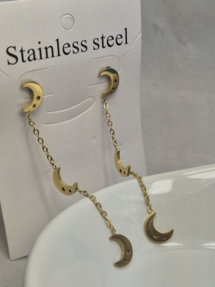 Серьги гвоздики луна из стали с напылением золотом J11539CJJ
