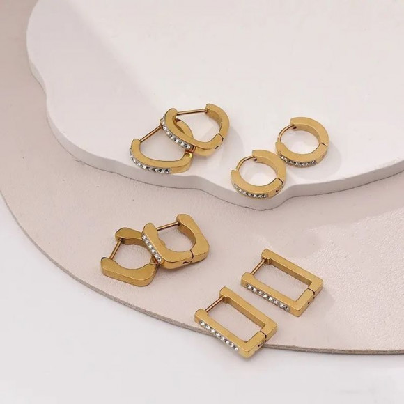 Стальные серьги-конго с напылением золотом сердце вставка стекло J10274CJJ