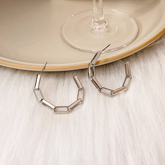 Серьги-кольца конго в виде массивной цепи из прямоугольных звеньев J11588CJJ