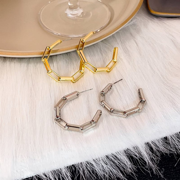 Серьги-кольца конго в виде массивной цепи из прямоугольных звеньев J11588CJJ