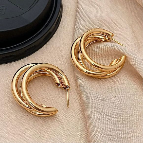 Многослойные золотистые серьги-кольца С-образной формы 1J11611CJJ Многослойные золотистые серьги-кольца С-образной формы 1J11611CJJ