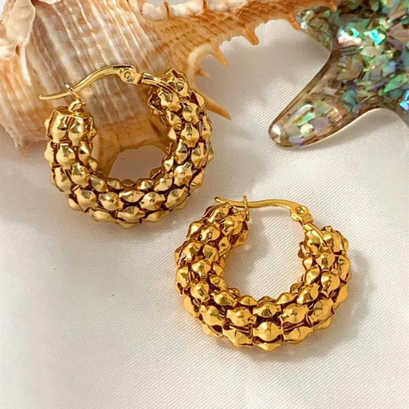 Серьги кольца из стали с напылением золотом J11543CJJ Серьги кольца из стали с напылением золотом J11543CJJ