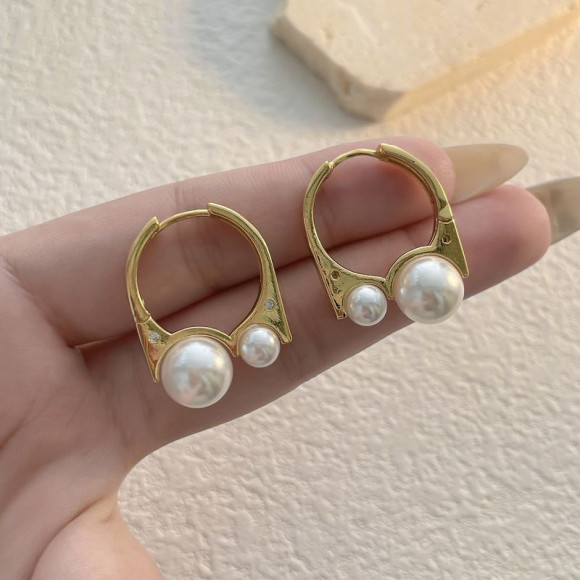 Серьги медь с напылением золотом и жемчугом 1J11992CJJ