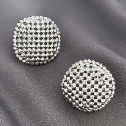 Серебристые полусферические серьги-пусеты с рельефным плетением 1J12121CJJ