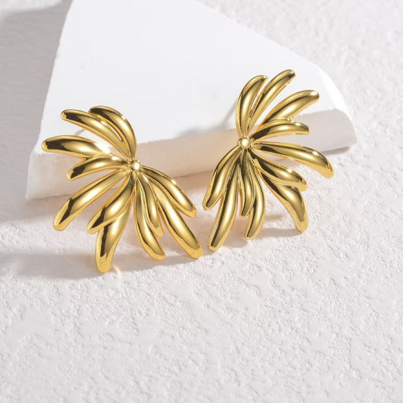 Серьги-пусеты в форме тропических листьев с золотистым покрытием 1J12470CJJ