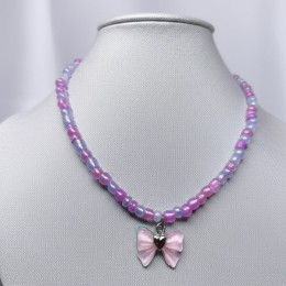 Сиреневые бусы из бисера с декоративным бантом J10759CJJ Сиреневые бусы из бисера с декоративным бантом J10759CJJ