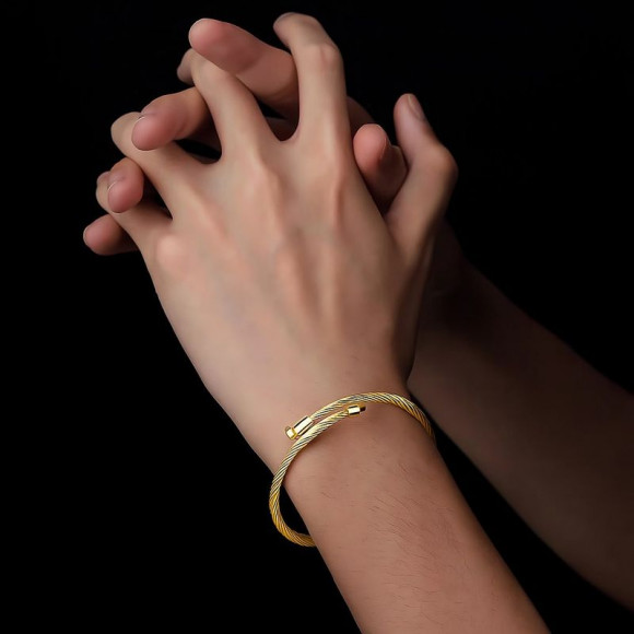 Браслет жесткий разомкнутый золотистый гвоздь 1J12025CJJ