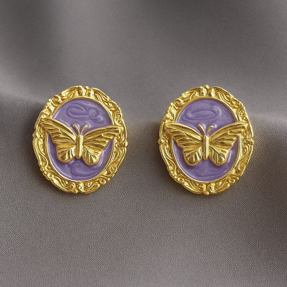 Серьги гвоздики медь золотом напыление  бабочки 1J12112CJJ