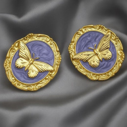 Серьги гвоздики медь золотом напыление  бабочки 1J12112CJJ