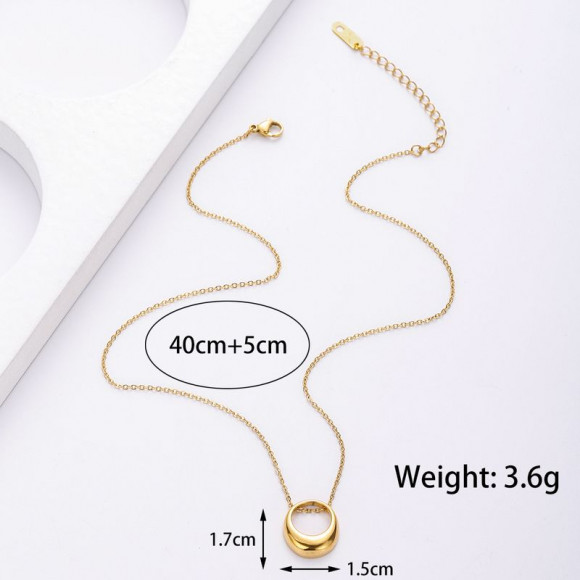 Стальная цепочка с напылением золотом и овальным кулоном J10082CJJ