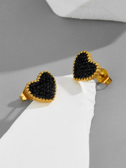 Серьги-сердца с контрастной россыпью черных камней 1J12472CJJ