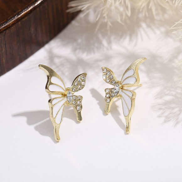Эффектные серьги-пусеты Бабочки с перламутром и серебряным гвоздиком 1J11558CJJ