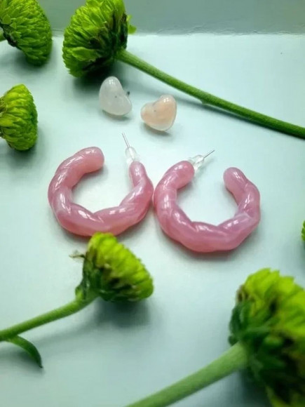 Набор серег акрил кольца и сердца (4 пары) J10022CJJ