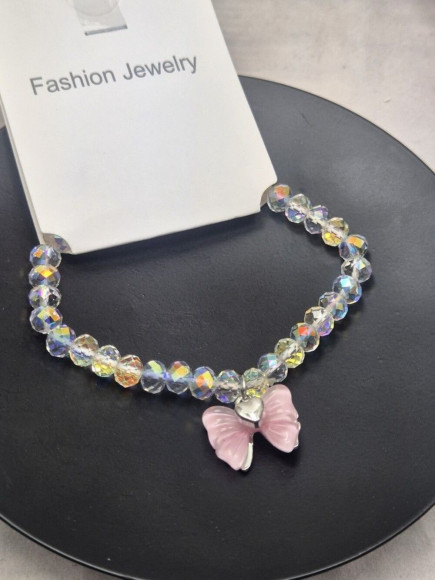 Браслет сияющие кристаллы с розовым бантом J10767CJJ