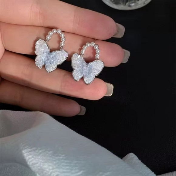 Крупные серьги-пусеты Жемчужные бабочки с серебряным гвоздиком 1J10598CJJ