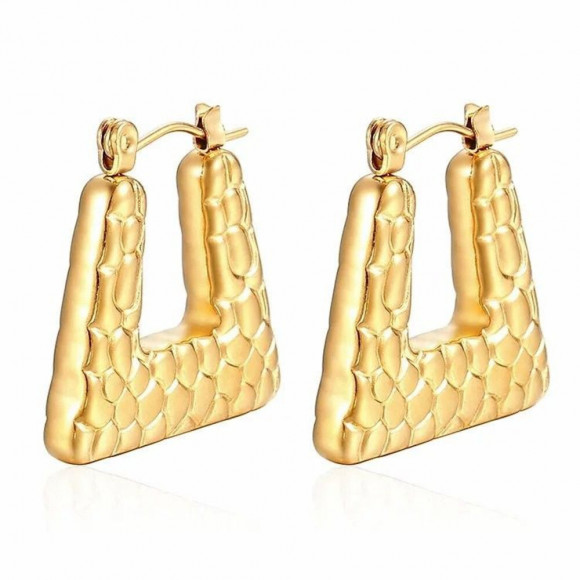 Стальные серьги-булавка с напылением золотом узор J10284CJJ