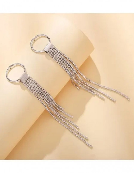 Серьги длинные вечерние со стразами и серебряными гвоздиками J10025CJJ