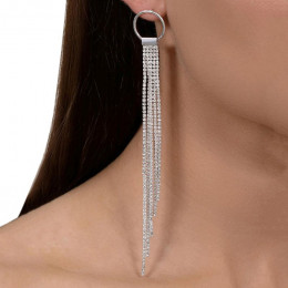 Серьги длинные вечерние со стразами и серебряными гвоздиками J10025CJJ Серьги длинные вечерние со стразами и серебряными гвоздиками J10025CJJ