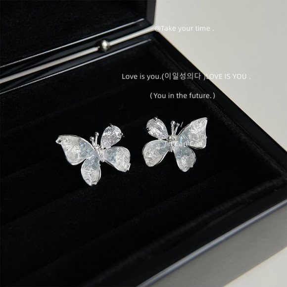 Серьги-пусеты Прозрачные бабочки на серебряном штифте 1J10601CJJ
