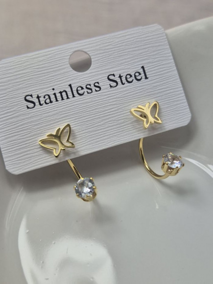 Золотистые стальные серьги с подвеской-бабочкой 1J11546(CJJ) Золотистые стальные серьги с подвеской-бабочкой 1J11546(CJJ)