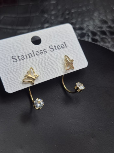 Золотистые стальные серьги с подвеской-бабочкой 1J11546(CJJ) Золотистые стальные серьги с подвеской-бабочкой 1J11546(CJJ)