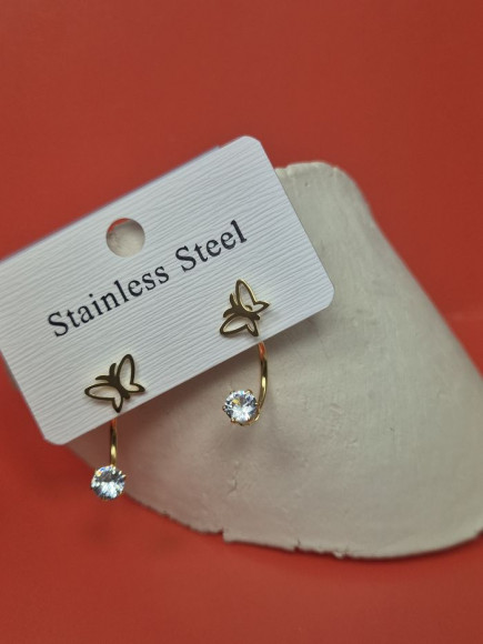 Золотистые стальные серьги с подвеской-бабочкой 1J11546(CJJ) Золотистые стальные серьги с подвеской-бабочкой 1J11546(CJJ)