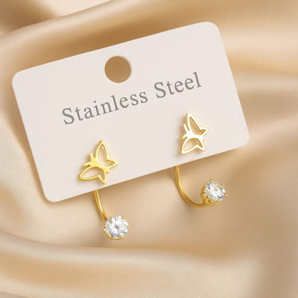 Золотистые стальные серьги с подвеской-бабочкой 1J11546(CJJ) Золотистые стальные серьги с подвеской-бабочкой 1J11546(CJJ)