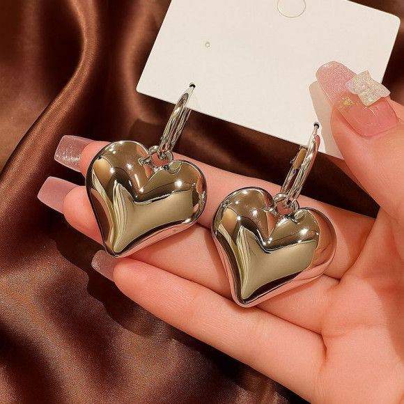 Серебристые серьги-кольца «Дутые сердца» J11563CJJ Серебристые серьги-кольца «Дутые сердца» J11563CJJ