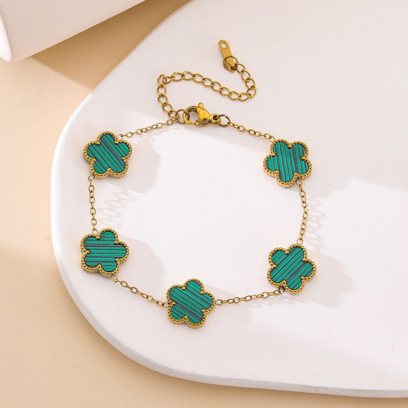 Браслет-цепочка с малахитовой дорожкой клевера 1J12036CJJ