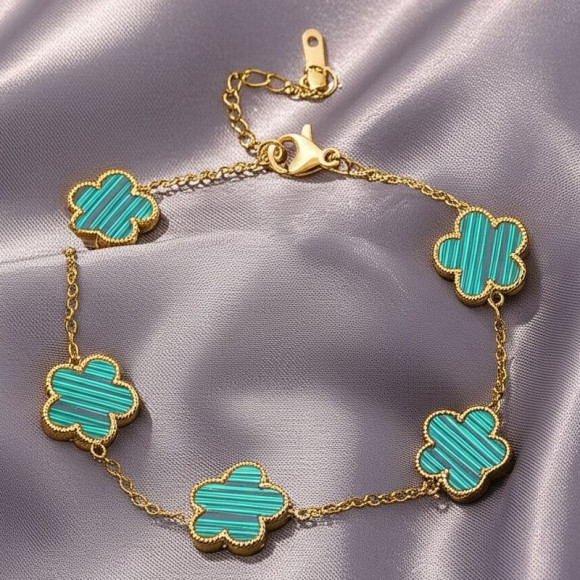 Браслет-цепочка с малахитовой дорожкой клевера 1J12036CJJ