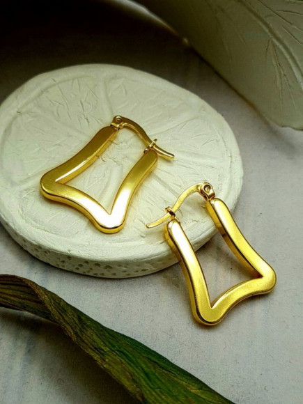 Стальные серьги-булавка с напылением золотом вогнутые стороны J10286CJJ