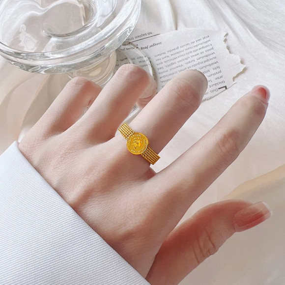 Кольцо титановая сталь напыление золотом 1J12259CJJ