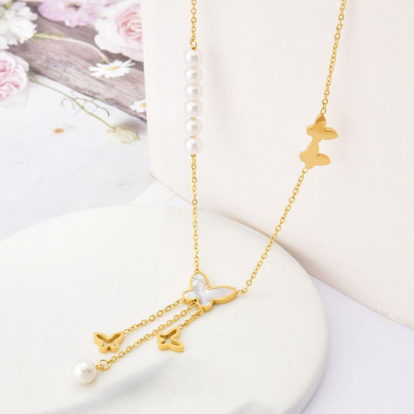 Цепочка из стали и бисера бабочки J11454CJJ Цепочка из стали и бисера бабочки J11454CJJ